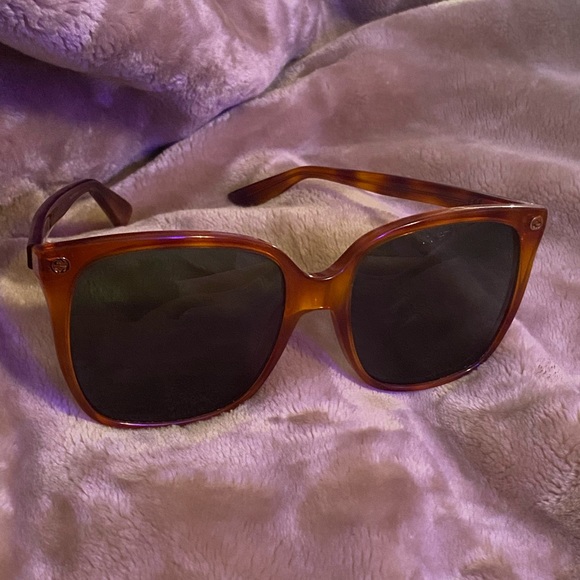 Gucci GG0022 tan brown gold oversized square glasses